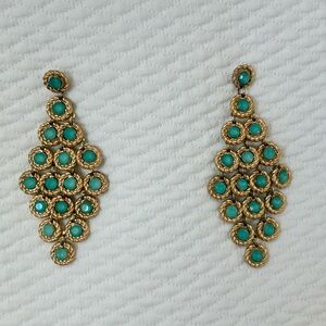 Gold and Turquoise Chandelier Drop Earrings